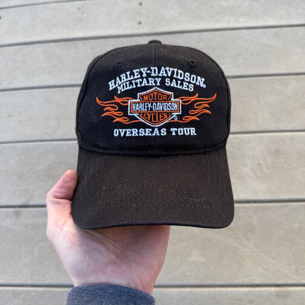 Harley Davidson Motorcycles Military Sales Overseas Tour Black Strapback Hat Cap